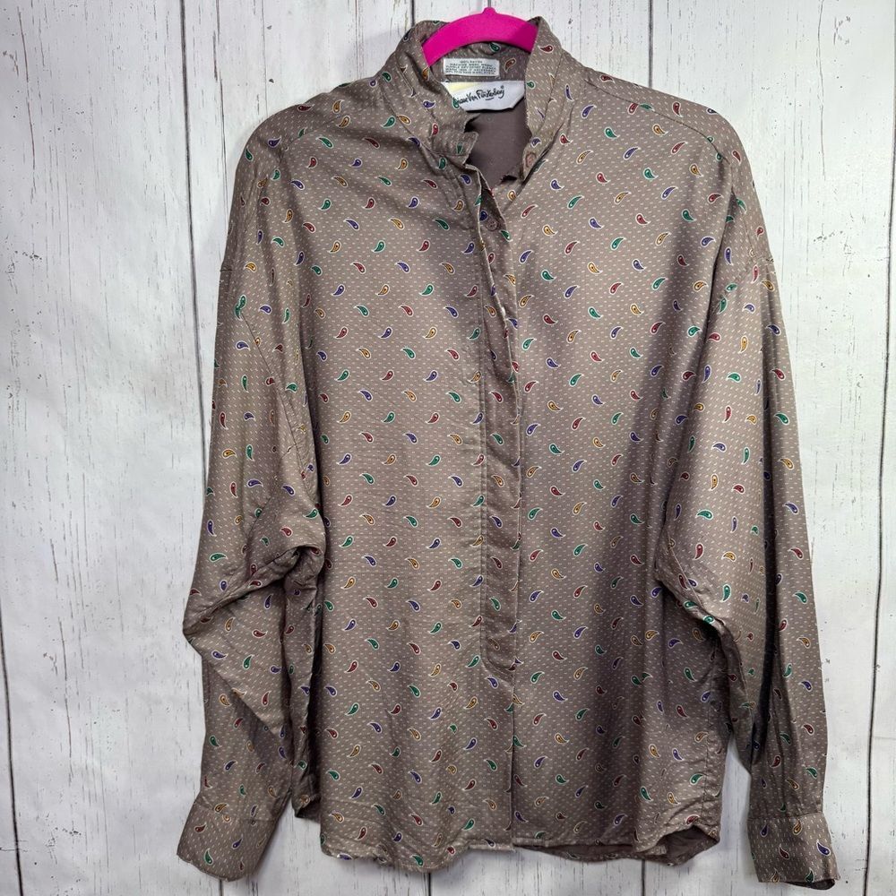 Diane Von Furstenberg Vintage Brown Paisley Shirt Dolman Sleeve Quiet Luxury